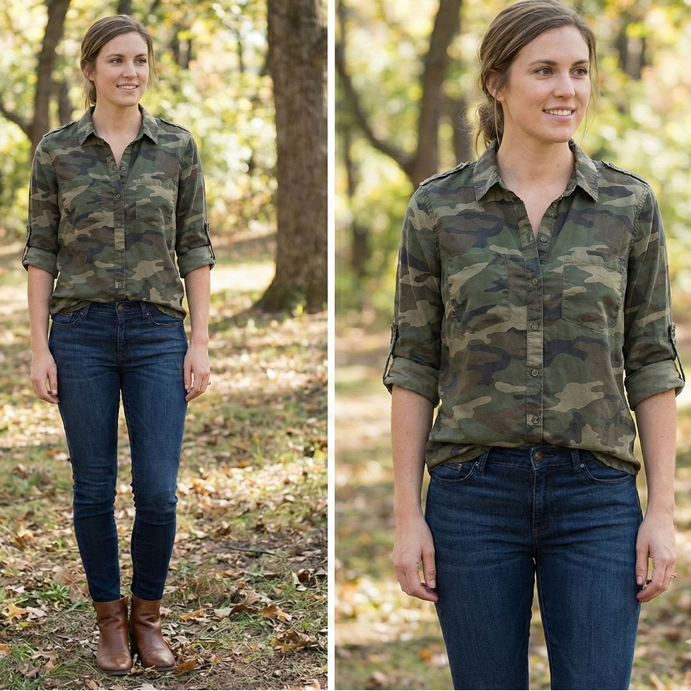 Express Boyfriend Camo Button-Down Shirt